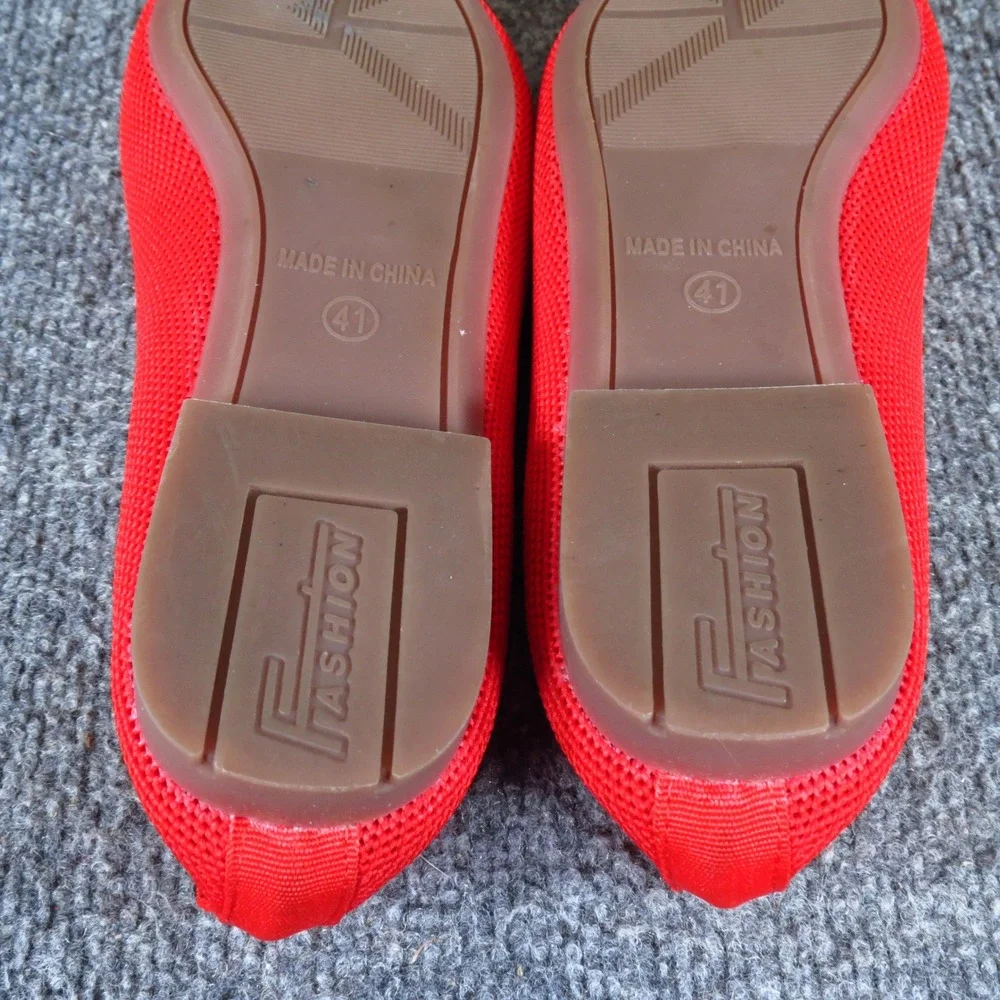 Fashion Knit Women Ballet‎ Flat 41 Casual Comfort Slip On Red Square Toe Mesh